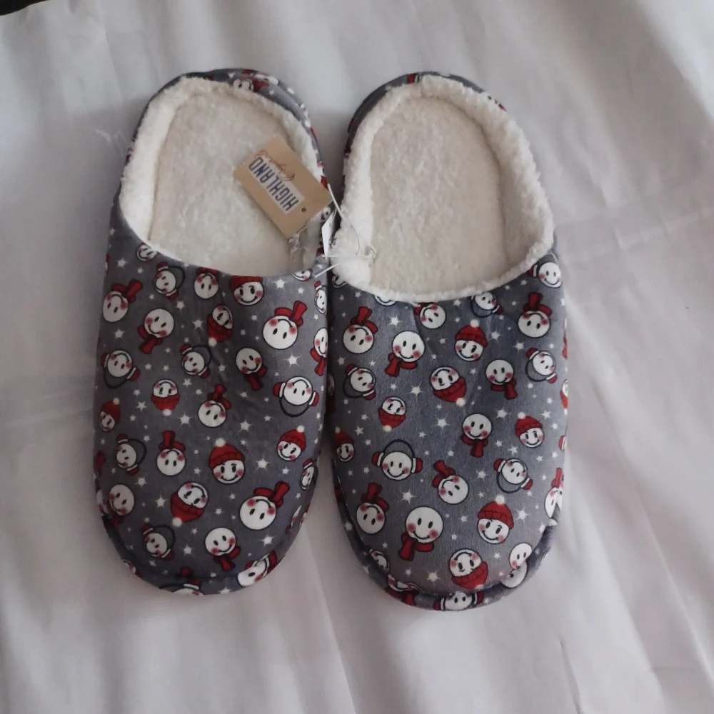 Snoman Holiday Slippers NEW House Shoes Mens 13 Gray -Fleece Xmas **NO BOX**